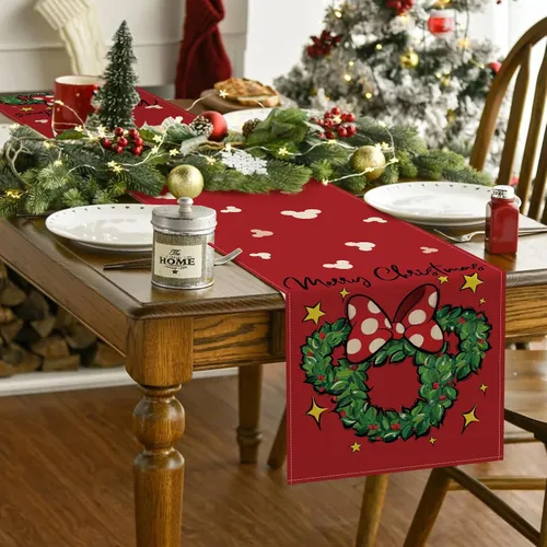 Vista 6 de Seliem Corona Navideña con Guirnalda de Mesa, Arco de Puntitos Rojos de Navidad, Decoración de Mesa de Cocina y Comedor, Decoración Navideña
