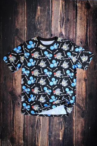 Vista 3 de Simpsons Itchy and Scratchy Sublimated Tee Camiseta gráfica para hombre (Negro)