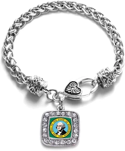 Vista 201 de Pulsera de dijes cuadrados de plata con joyería de circonita cúbica