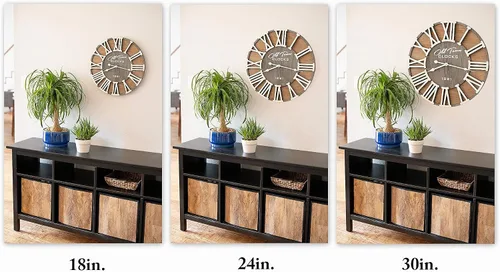 Vista 6 de Reloj de pared rústico de madera romana de 30 pulgadas, manecillas plateadas (letras de madera blanca, 30 pulgadas)