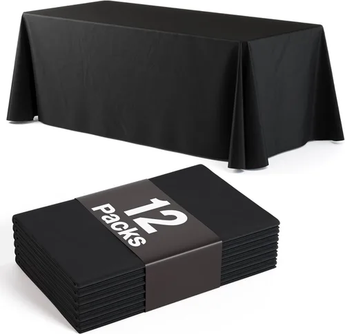 Vista 10 de Paquete de 6 manteles rectangulares desechables de plástico color negro, 70 x 120 pulgadas, para fiestas, mantel rectangular, manteles desechables