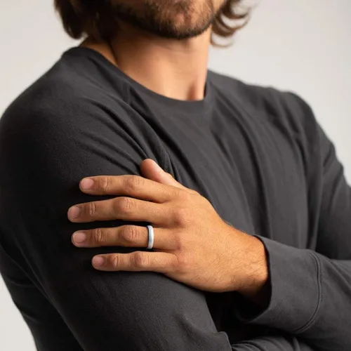 Vista 3 de Enso - Anillo de silicona con piedra natal para boda, anillo de compromiso unisex, cómoda banda transpirable cómoda 0.169'' de ancho, 0.069