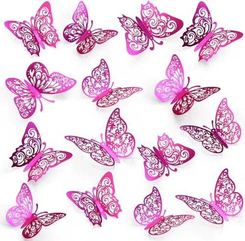 Vista 16 de 72 decoraciones de mariposa negra, 3 tamaños, 3 estilos, decoración de pared 3D para fiestas, cumpleaños y manualidades Butterfly Party