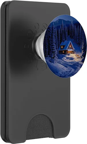 Vista 7 de Cabaña nevada del bosque de invierno en pinos PopSockets estándar PopGrip