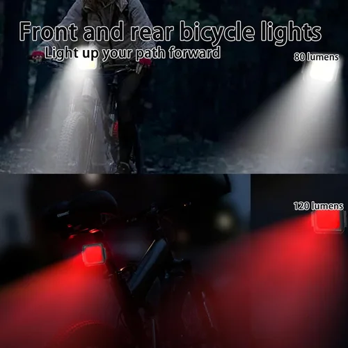 Vista 2 de Juego de luces de bicicleta [3+3 modos], juego de luces recargables para bicicleta ultra brillantes, luces impermeables IPX5 para bicicleta
