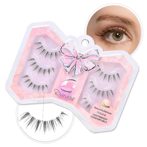 Vista 10 de Natural Lashes Round Shape with Eye-openning effect Criss crossed eyelashes with invisable strong band 3 pairs Set Q11
