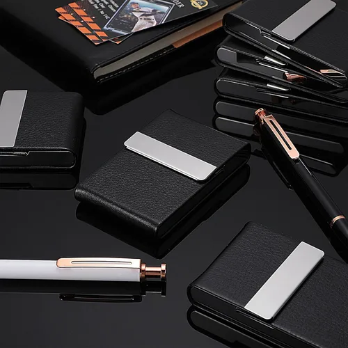 Vista 5 de Yexiya Funda de piel sintética para tarjetas de negocios, con cierre magnético, 6 unidades, para hombres y mujeres, regalos de oficina, color negro