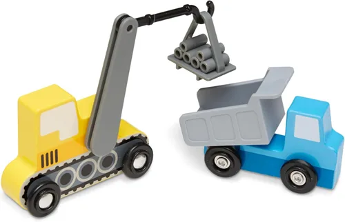 Vista 5 de Melissa & Doug – de madera de construcción sitio Vehículos con bandeja de almacenamiento de madera (8 Pcs)
