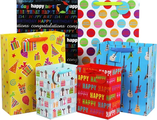 Vista 8 de 12 bolsas de regalo de cumpleaños, grandes, medianas y pequeñas, surtido de bolsas de regalo para niños, niñas, mujeres, hombres (tamaños surtidos)