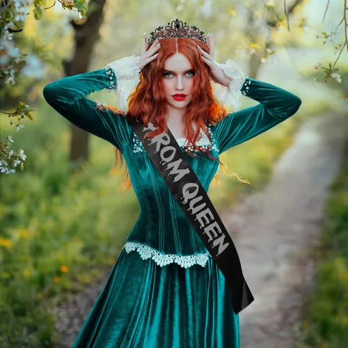 Vista 16 de Lyrow 2 Pcs Prom Crowns and Sashes Corpse Cosplay Set Spooky Queen Zombie Set Headwear for Party