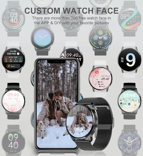 Vista 3 de Reloj inteligente para mujeres y hombres, rastreador de llamadas Bluetooth para teléfonos Android e iOS, reloj inteligente impermeable con pantalla