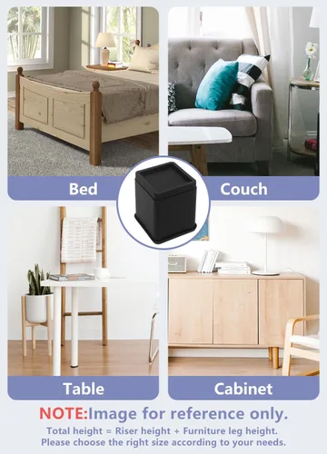 Vista 5 de Paquete de 4 elevadores de cama de 4 pulgadas resistentes, elevadores de muebles para dormitorio, tamaño individual XL, mesa, sofá, armario, marco
