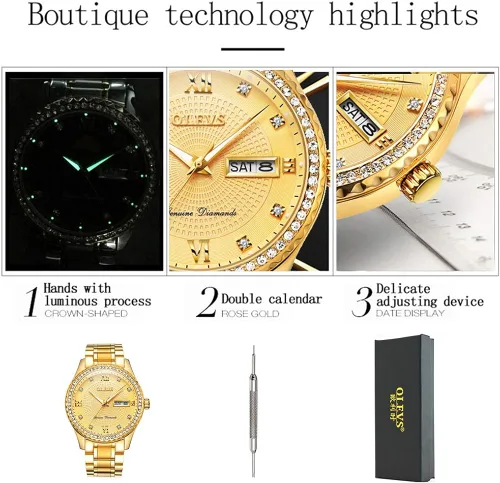 Vista 3 de OLEVS Men Quartz Business Watch with Stainless Steel Band Classic Waterproof Watches Roman Numeral Unique Calendar Date Window Wristwatch