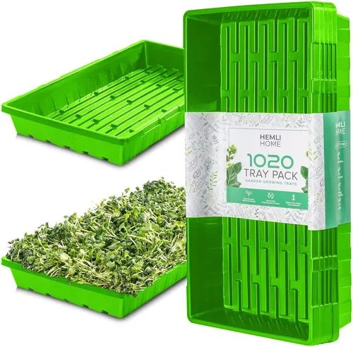Vista 10 de 1020 Bandejas de inicio de semillas, paquete de 5 bandejas de germinación de plástico reutilizables para microverdes y plántulas