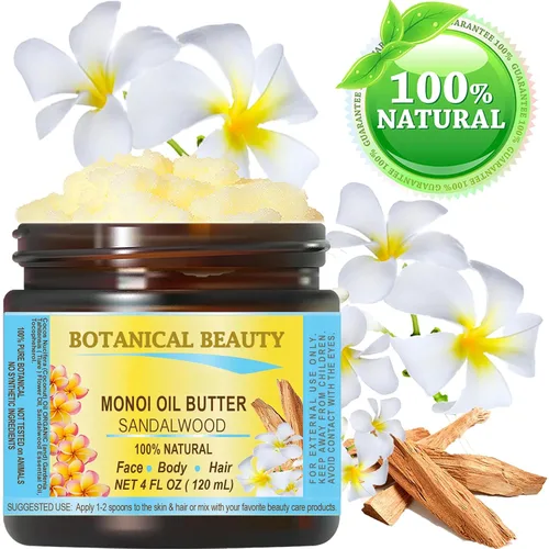 Vista 2 de Botanical Beauty MONOI ACEITE SANDALWOOD SANDALO Pure Natural Virgen Sin Refinar CRUDO 4 Fl. Oz.- 4.1 fl oz para CARA, PIEL, CUERPO, CABELLO DAÑADO