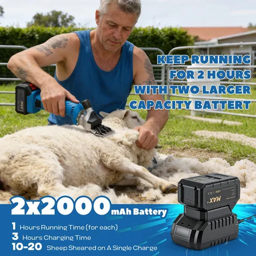 Vista 2 de Tijeras de ovejas inalámbricas 550 W 2400 RPM profesional recargable cortadora de corte 21 V con 6 velocidades, para afeitar lana de piel en ovejas