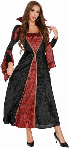 Vista 6 de HAPNBCELE Disfraz de vampiro para mujer, vestidos góticos de reina oscura de Halloween