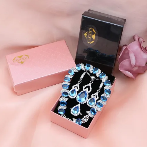 Vista 7 de LMXXVJ Juego de joyas para mujer, collar chapado en platino, anillo abierto, aretes, pulsera, para cumpleaños, aniversario, día de la madre, regalos