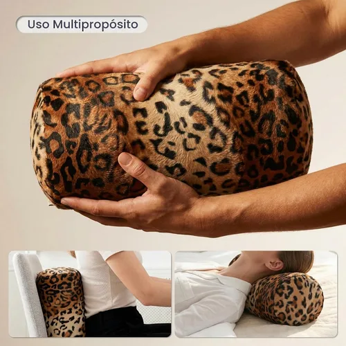 Vista 2 de CARRIE HOME Almohadas de Cuello de Microcuentas con Estampado de Leopardo Cilíndricas Tipo Puff Suaves - Almohada Pequeña de Rollo para Brazo y 12 x