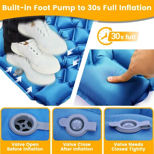 Vista 3 de Colchoneta para dormir, almohadilla de dormir compacta para acampar con almohada bomba de pie integrada, colchoneta inflable para viajes