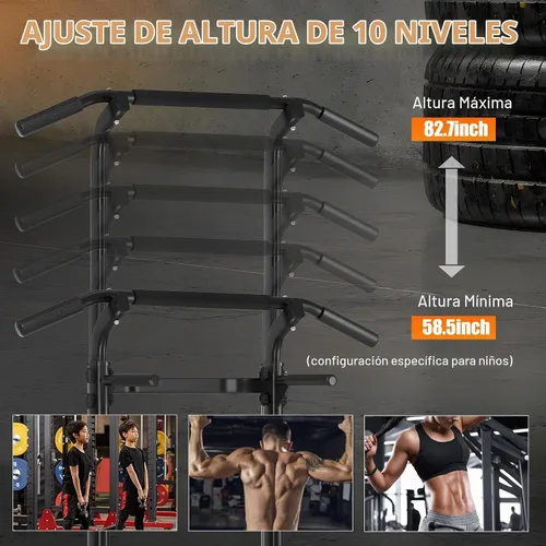 Vista 3 de SogesHome Power Tower - Barra de dominadas y estación de inmersión, soporte de inmersión ajustable en altura para gimnasio en casa, estación