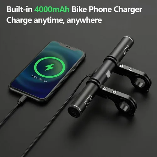 Vista 3 de Redcomets Extensor de manillar de bicicleta recargable por USB, extensión de manillar de bicicleta de 7.8 pulgadas y cargador de teléfono