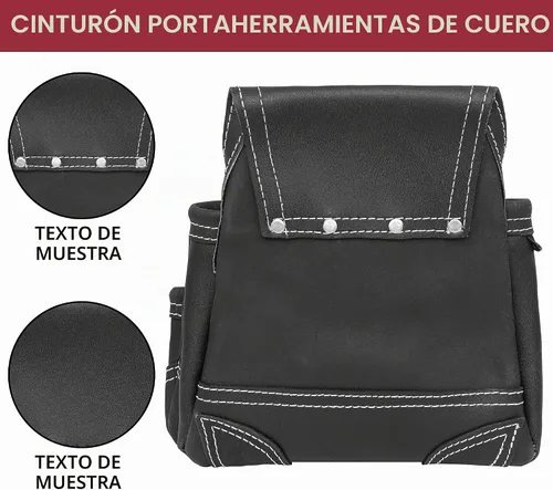 Vista 6 de Cinturón de herramientas de cuero chocolate para hombres con funda de doble martillo, viene con bolsas de herramientas, cinturón no acolchado