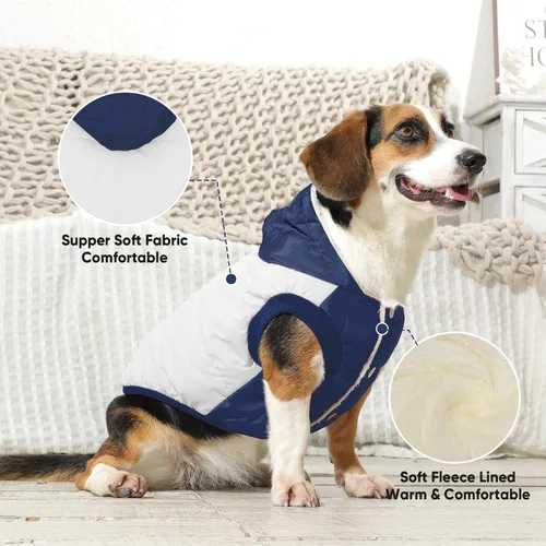 Vista 7 de Vecomfy Sudadera con capucha para perro extra cálida con forro polar en invierno para perros medianos, abrigo para mascotas con capucha, beige