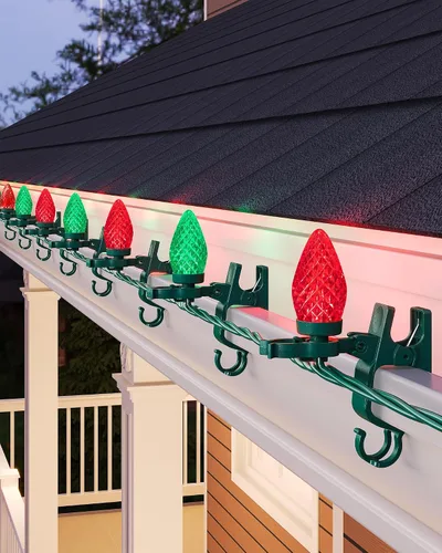 Vista 8 de SURAIELEC C9 Luces LED de Navidad con clips, 67 pies, 100 luces de techo de Navidad para exteriores con clips de resorte, luces de cadena rojas