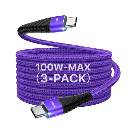Vista 12 de Cable USB C a USB C de 3 pies, paquete de 3 unidades, 100 W, tipo C a C Negro