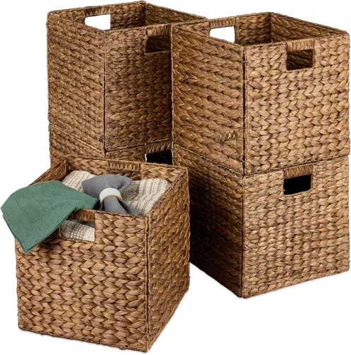 Vista 19 de Best Choice Products Paquete de 5 cestas de almacenamiento cúbicas de 10.5x10.5 pulgadas, organizadores multipropósito plegables de jacinto de agua