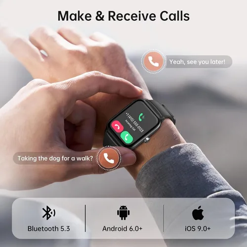 Vista 3 de Tensky Reloj inteligente para hombres/mujeres, reloj inteligente de actividad HD de 1.85 pulgadas para Android/iPhone/Samsung/(llamada Bluetooth)