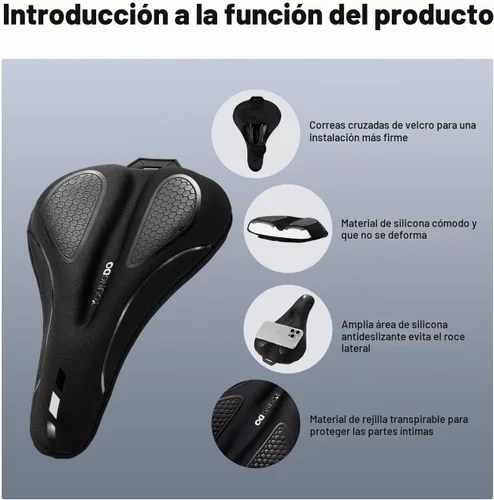 Vista 4 de YOUNGDO Cojín de asiento de bicicleta con funda impermeable, almohadilla de asiento de bicicleta de gel para sillín estrecho, absorción de golpes