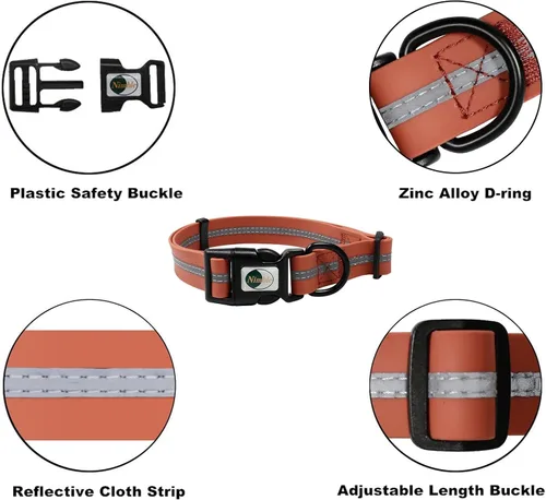 Vista 4 de NIMBLE Collar de perro impermeable para mascotas, ajustable, reflectante, duradero, flexible, de nailon con revestimiento de polímero, collares