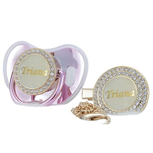 Vista 10 de Set de clip para chupete y chupete bling personalizado con cualquier nombre (Negro)