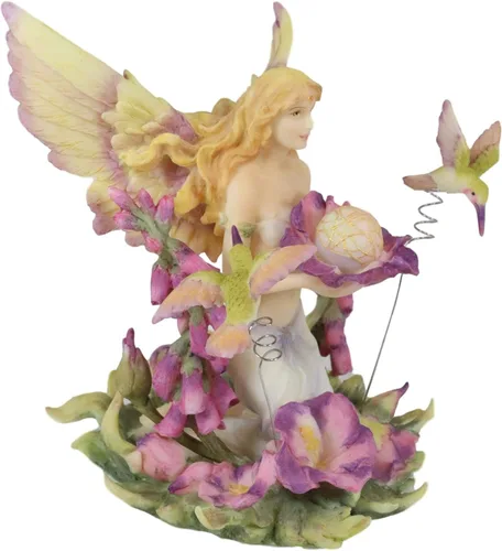 Vista 4 de Ebros Gift Jody Bergsma Faith Fairy Naiad - Estatua de flores moradas con colibríes, 5.75 pulgadas de alto, figura mágica de jardín de hadas
