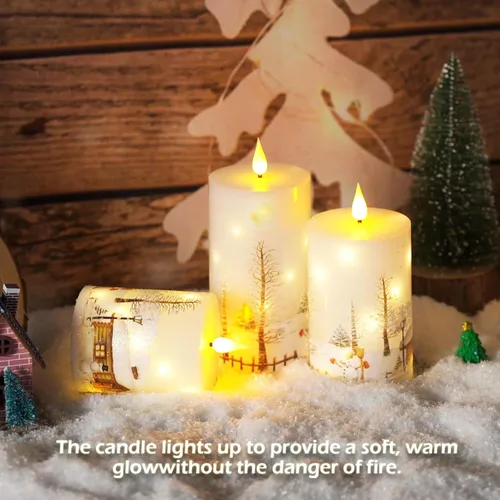 Vista 5 de Velas sin llama de Navidad con control remoto - Velas LED blancas y luces de cadena, juego de 3 con pilas (D3 x A4/5"/6") para decoración