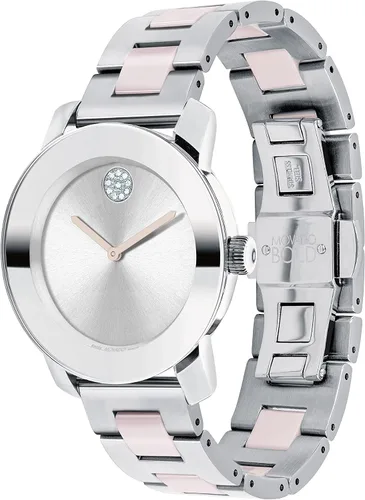 Vista 2 de Movado - Reloj de cuarzo suizo de cerámica para mujer pulsera de eslabones de acero inoxidable dos tonos
