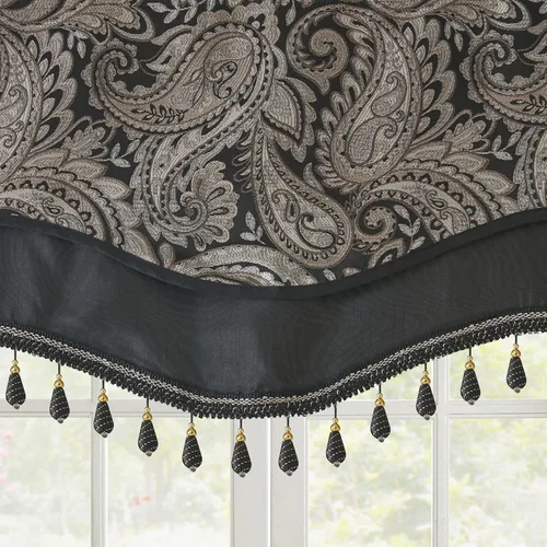 Vista 4 de Madison Park Cortina jacquard de paisley de seda sintética, con bolsillo para barra con forro de privacidad para sala de estar, cocina, dormitorio