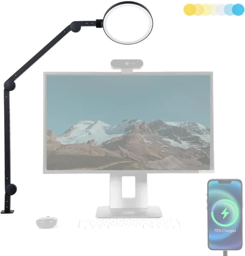 Vista 7 de LUME CUBE Edge 2.0 - Lámpara de escritorio LED Luz de escritorio regulable para oficina en casa con puerto de carga USB y brazo oscilante fuerte