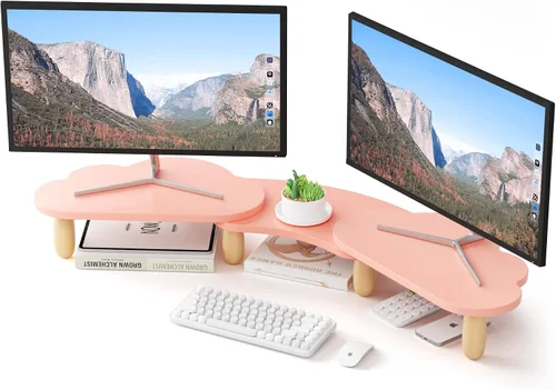 Vista 10 de AFOOYO Soporte elevador para monitor, 31.5 pulgadas de madera ligera LED con patas acrílicas ajustables, accesorios de escritorio, soporte