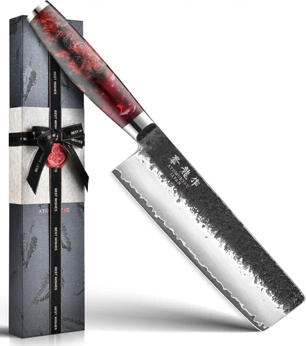 Vista 9 de Cuchillo japonés de 5.5 pulgadas, cuchillo de chef profesional forjado a mano VG10, cuchillos de pelar ultra afilados con mango ergonómico, cuchillo