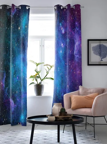 Vista 4 de T&H XHome Cortinas del espacio exterior, estrellas galaxias en el espacio, planetas astronómicos celestiales en el universo, Vía Láctea, 2 paneles