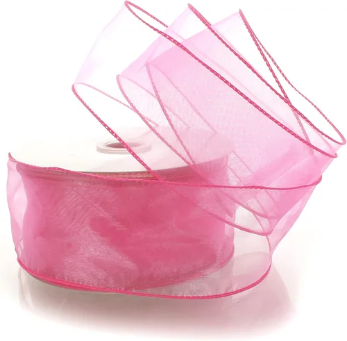 Vista 22 de Cinta de organza transparente con alambre de 2.5 pulgadas, color plateado de 10 yardas