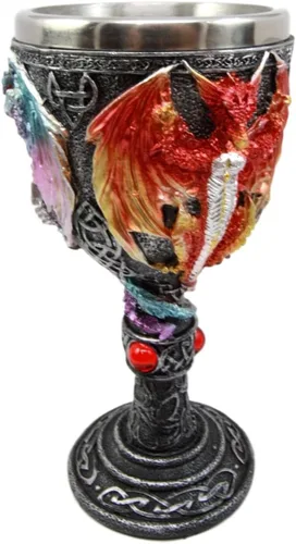 Vista 6 de Ebros Gift Gran rojo azul púrpura noche terror alado Tríada demoníaca dragón bebida vino copa copa cáliz figura 8oz Calabozos y dragones Fantasía