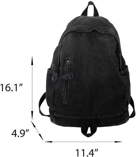 Vista 2 de Mochila de mezclilla degradada Y2K estética ligera para laptop, mochila clásica retro, mochila de viaje casual (un negro)