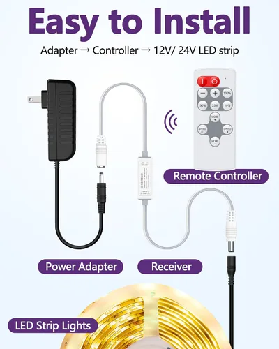 Vista 5 de HitLights Mini control remoto RF para tira de luces LED de un solo color, CC 5-24V, atenuador inalámbrico de 12 teclas con modo de efecto dinámico