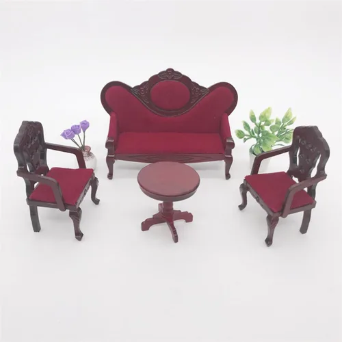 Vista 9 de HEMOTON Elegante mini sofá de la casa escala 1:12 juego de muebles en miniatura para la sala de estar de la casa de muñecas