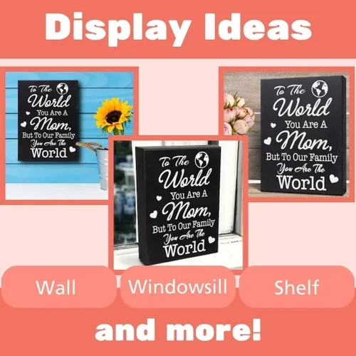Vista 9 de JennyGems Regalos para mamá y letrero sentimental para el Día de la Madre "To Our Family You Are The World" Mom Cite Saying Regalos para mamá