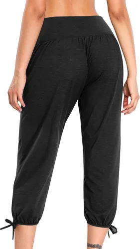 Vista 5 de Mittory Pantalones capri para mujer, a la moda, casual, color sólido, elásticos, sueltos, rectos, con bolsillo